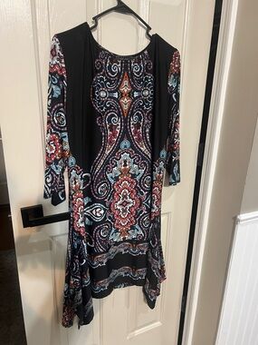 Black Paisley-Print Long Sleeve Dress